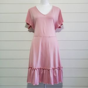 Alredine Short Sleeve, V-neck, Ruffle Pink Dress. Size:‎ L